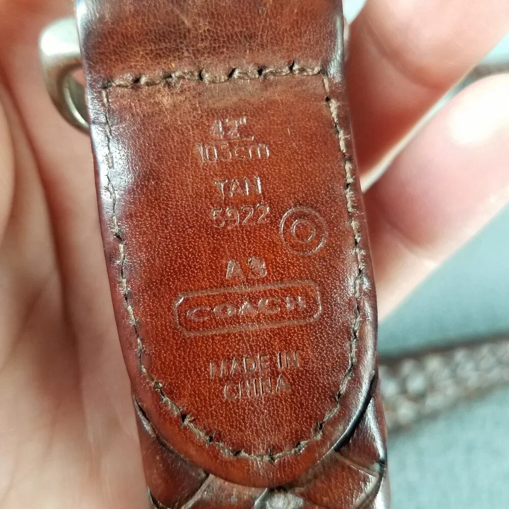 Coach Leather Belt 5922 Adult 42 Brown Braided Solid Brass Buckle Thick Classic